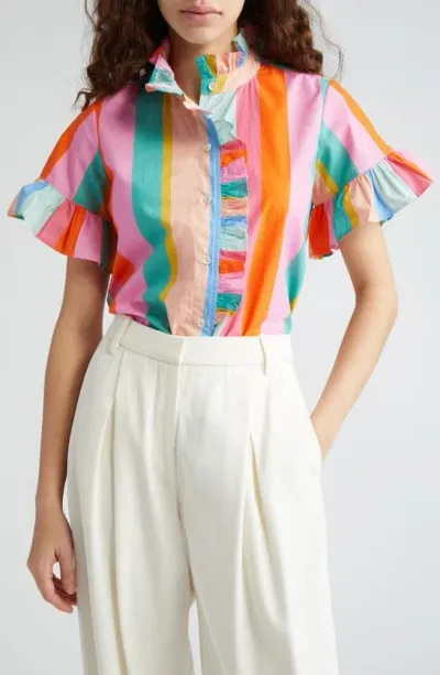 Mille Vanessa Ruffle Detail Cotton Blouse In Confetti Stripe