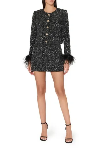 Milly Aya Beaded Feather Cuff Jacket In Black