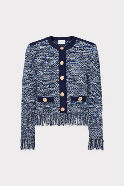 Milly Kaia Textured Knit Cardigan Jacket In Blue