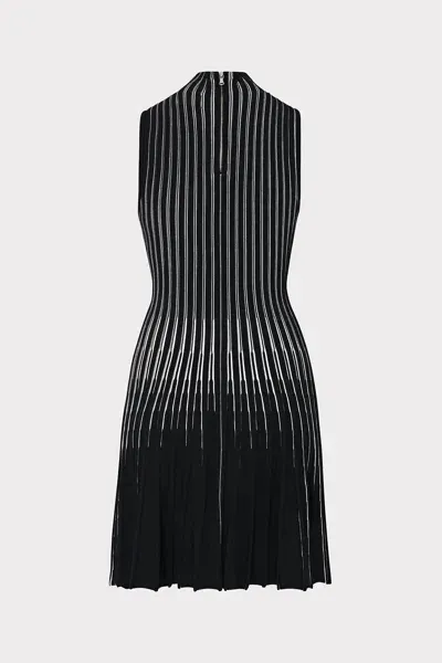 Milly Kayce Inset Stripe Mock Neck Mini Dress In Black/ecru