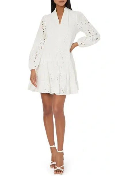 Milly Margaret Butterfly Eyelet Long Sleeve Dress In White