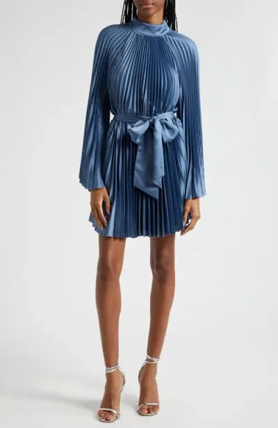 Milly Nandi Long Sleeve Pleated Satin Minidress In Stone