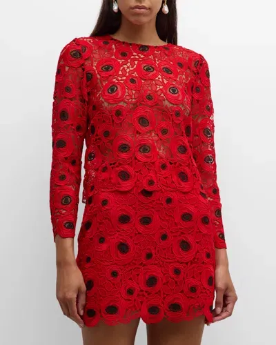 Milly Nori Embroidered Floral Lace Top In Redblack