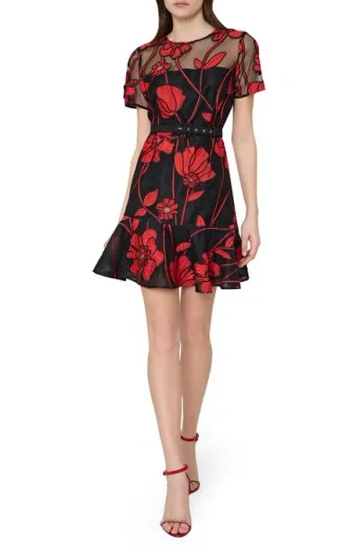 Milly Rosie Grand Fleur Embroidered Dress In Red