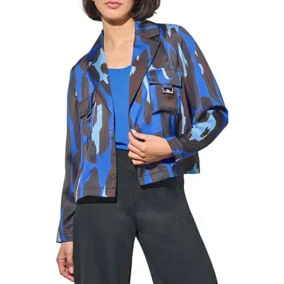 Ming Wang Abstract Animal Print Crêpe De Chine Blazer In Gentian Blue/dark Umber/sky