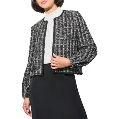 Ming Wang Bishop Sleeve Tweed Jacket In Black