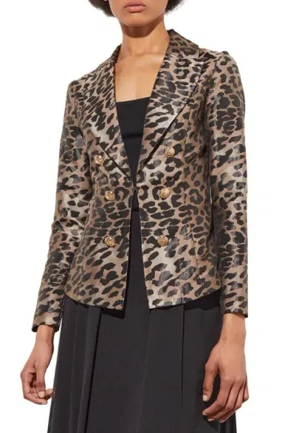 Ming Wang Leopard Print Jacket In Java/lmst/black