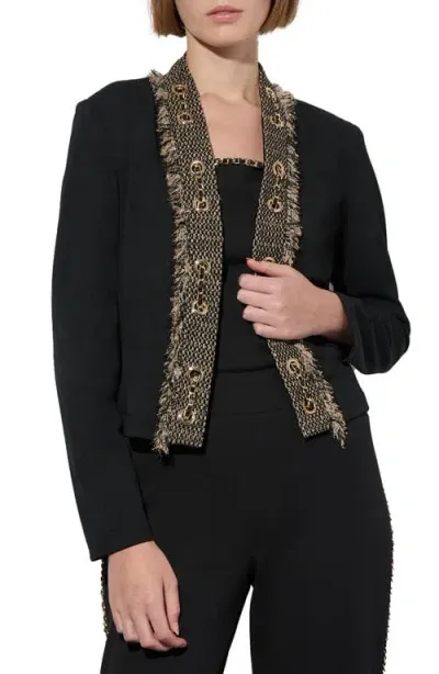 Ming Wang Metallic Tweed Detail Stretch Crepe Jacket In Black/gold