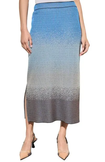 Ming Wang Ombré Jacquard Knit Midi Skirt In Black/gentian Blue/dark Umber