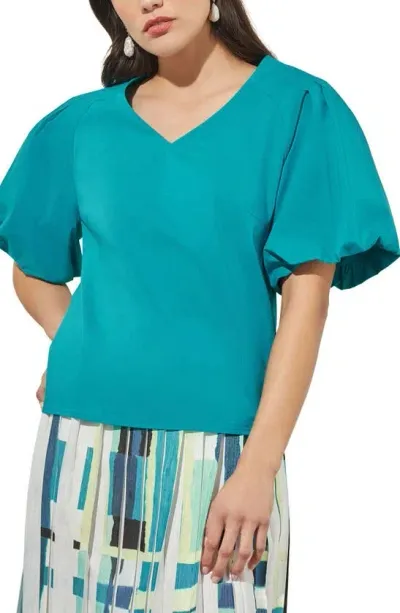 Ming Wang Puff Sleeve Cotton Blend Top In Bermuda