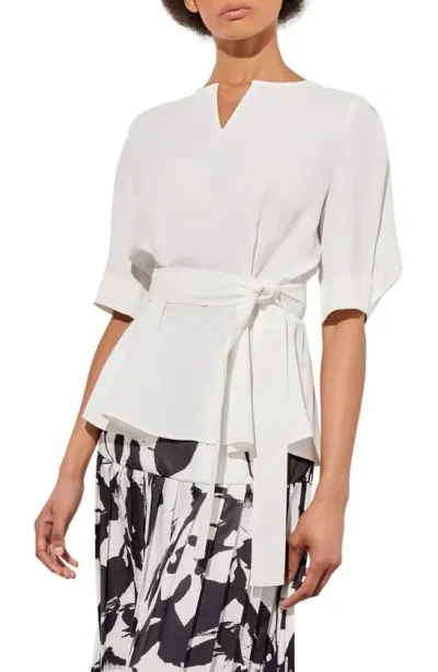 Ming Wang Split Elbow Sleeve Crêpe De Chine Top In White