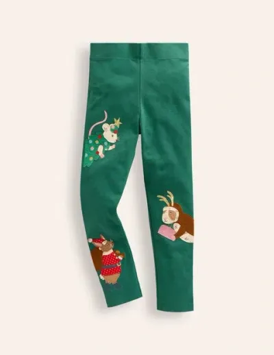 Mini Boden Kids' Appliqué Leggings Aloe Green Bunnies Girls Boden