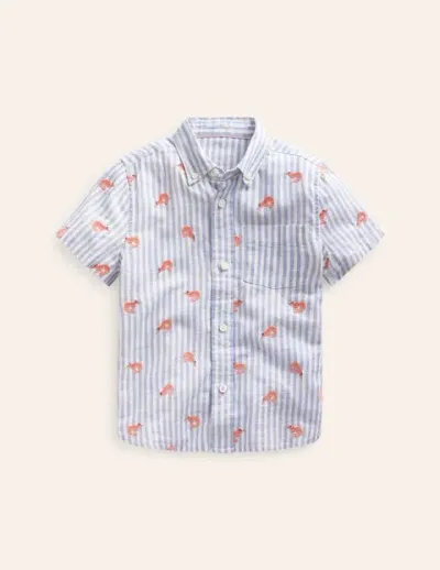 Mini Boden Kids' Cotton Linen Shirt Surf Blue Stripe Prawns Boys Boden