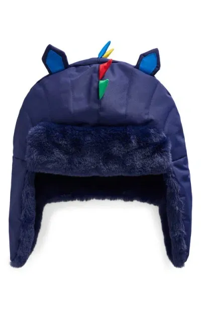 Mini Boden Kids' Faux Fur Lined Trapper Hat In College Navy