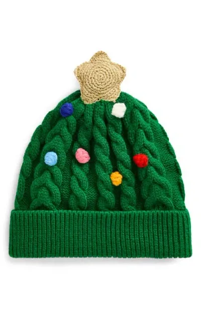 Mini Boden Kids' Festive Pompom Cable Knit Beanie In Christmas Tree