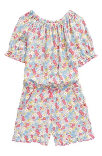 Mini Boden Kids' Floral Print Romper In Festival Pink Nautical Floral