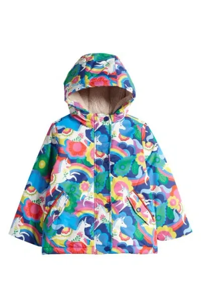 Mini Boden Kids' High Pile Fleece Lined Jacket In Multi Flowerpatch Unicorns