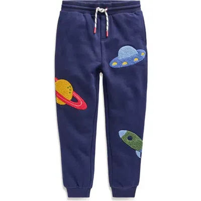 Mini Boden Kids' Space Bouclé Appliqué Cotton Blend Joggers In College Navy