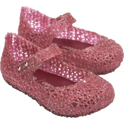 Mini Melissa Kids'  Campana Mary Jane In Pink Glitter/silver