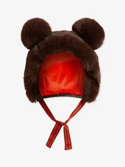 Mini Rodini Baby Girls Faux Fur Ear Hat In Brown