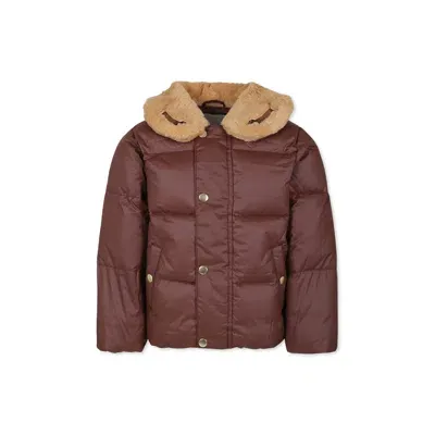 Mini Rodini Brown Down Jacket For Kids With Dachshunds