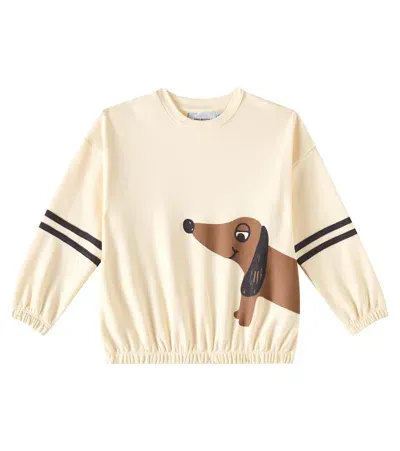 Mini Rodini Kids' Dog Striped Cotton Sweatshirt In Beige