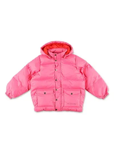 Mini Rodini Kids' Embroidered-logo Down Jacket In Pink