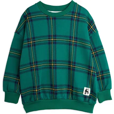 Mini Rodini Kids' Check Print Organic Cotton Fleece Sweatshirt In Green