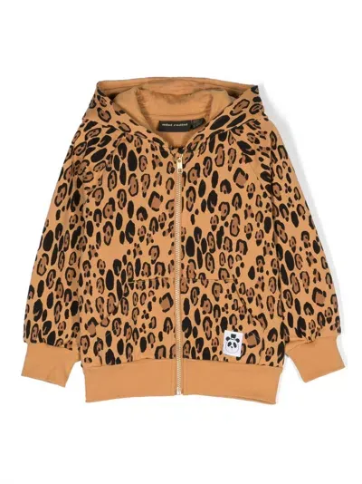 Mini Rodini Babies' Leopard-print Organic-cotton Zip-hoodie In Brown