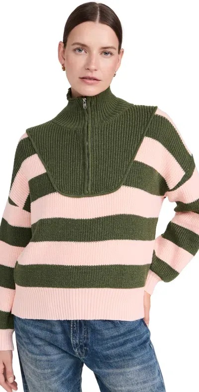 Minkpink Darcy 1/4 Zip Knit Sweater Khaki Stripe