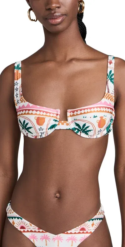 Minkpink Eyona Bra Top White Palm Print