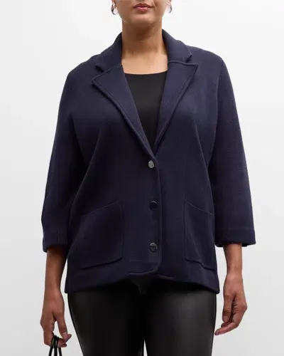 Minnie Rose 3/4-sleeve Cotton-blend Blazer In Navy