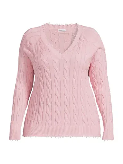 Minnie Rose Plus Size Cotton Cashmere Cold Shoulder V-neck Sweater In Pink