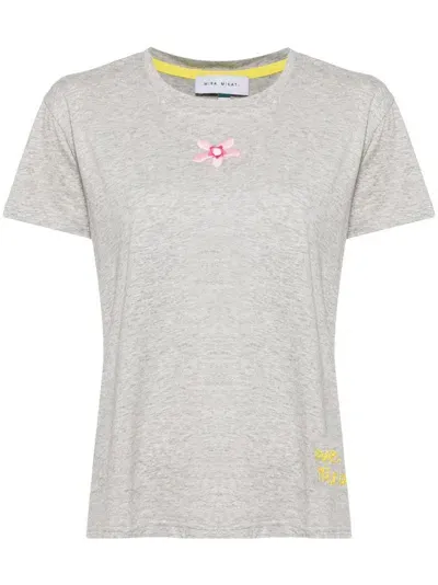 Mira Mikati Flower Embroidery T-shirt In Grey