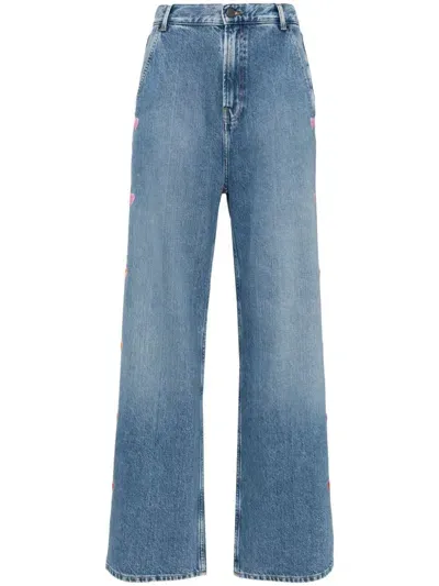 Mira Mikati Heart-embroidered Jeans In Blue