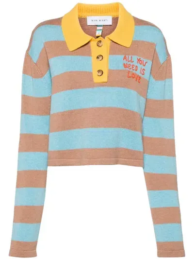 Mira Mikati Striped Knit Polo Top In Multi