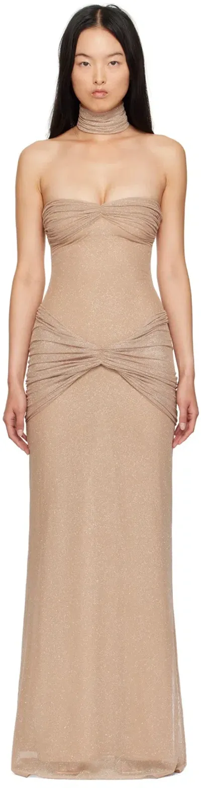 Mirror Palais Beige 'the Starlite' Maxi Dress In Diamond Sand