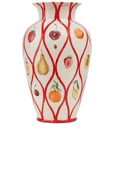 Misette Large Hand-painted Vase In Red