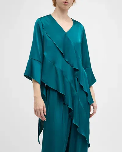 Misook 3/4-sleeve Asymmetric Ruffle Blouse In Spruce