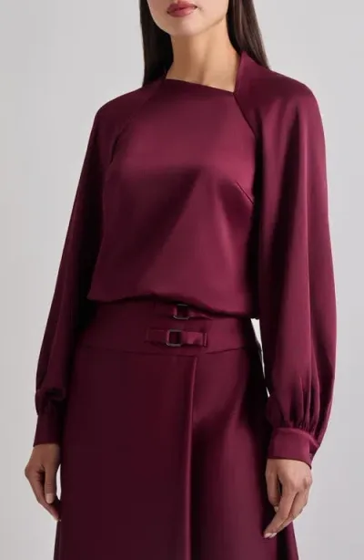 Misook Asymmetrical Bishop Sleeve Blouse In Sangria