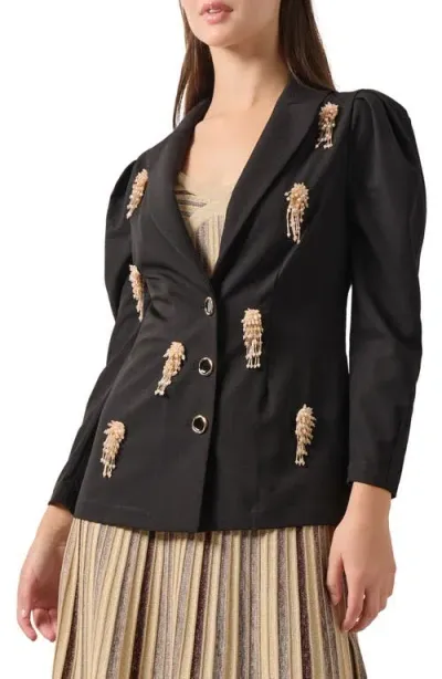 Misook Beaded Puff Sleeve Blazer In Black/gold