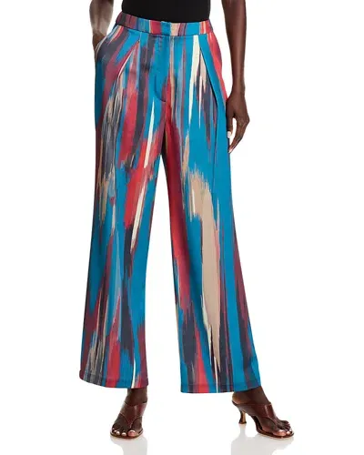 Misook Brushstroke Pants In Tidal Teal/multi