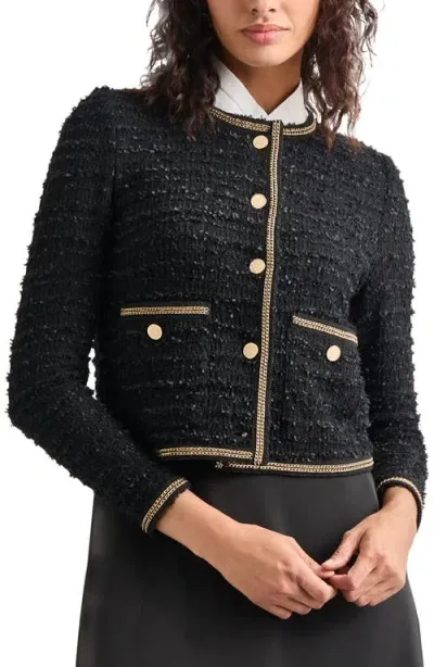 Misook Double Chain Trim Boxy Knit Jacket In Black