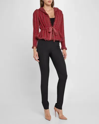 Misook Drawstring Fringe-trim Tweed Jacket In Rogue/macchiato/multi