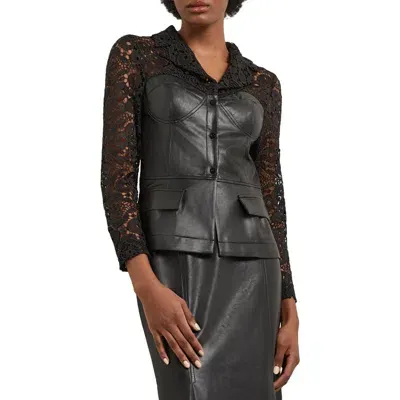 Misook Lace & Faux Leather Corset Jacket In Black