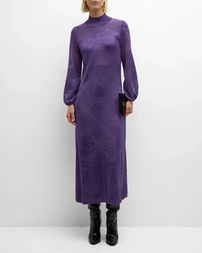 Misook Mock-neck Burnout Knit Midi Dress In Plum Royal