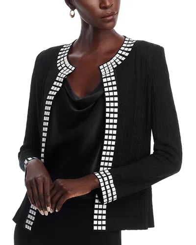 Misook Studded Jewel Neck Knit Jacket In Black White