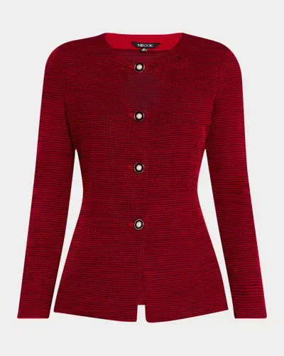 Misook Two-tone Cutout Knit Jacket In Rouge/black