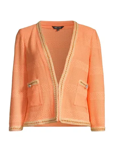 Misook Chain-embellished Burnout Knit Jacket In Peach Blossom Pale Gold