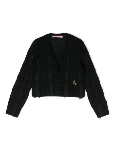 Miss Blumarine Kids' Cable-knit Cardigan In Black